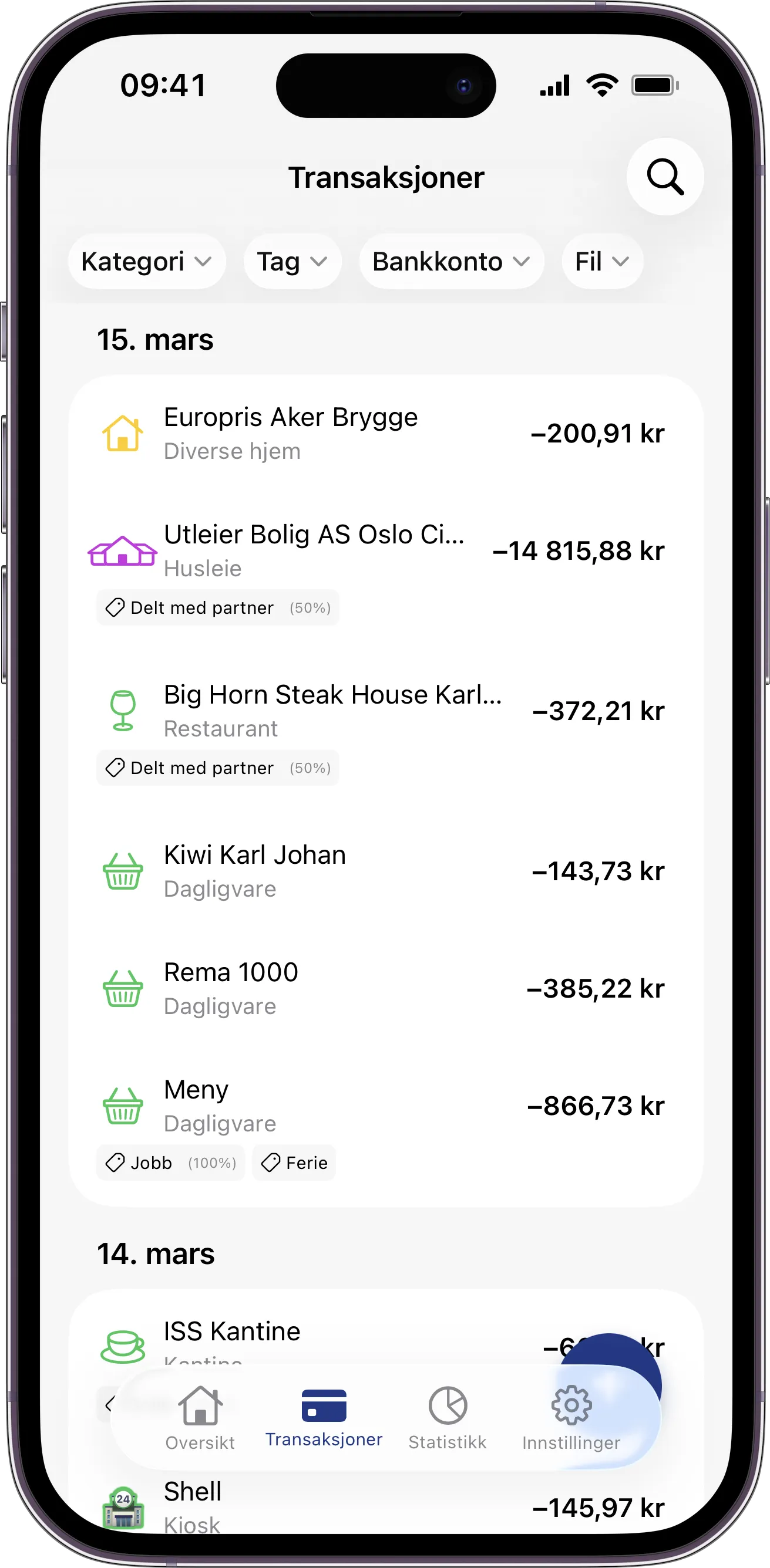 Alle transaksjoner på ett sted